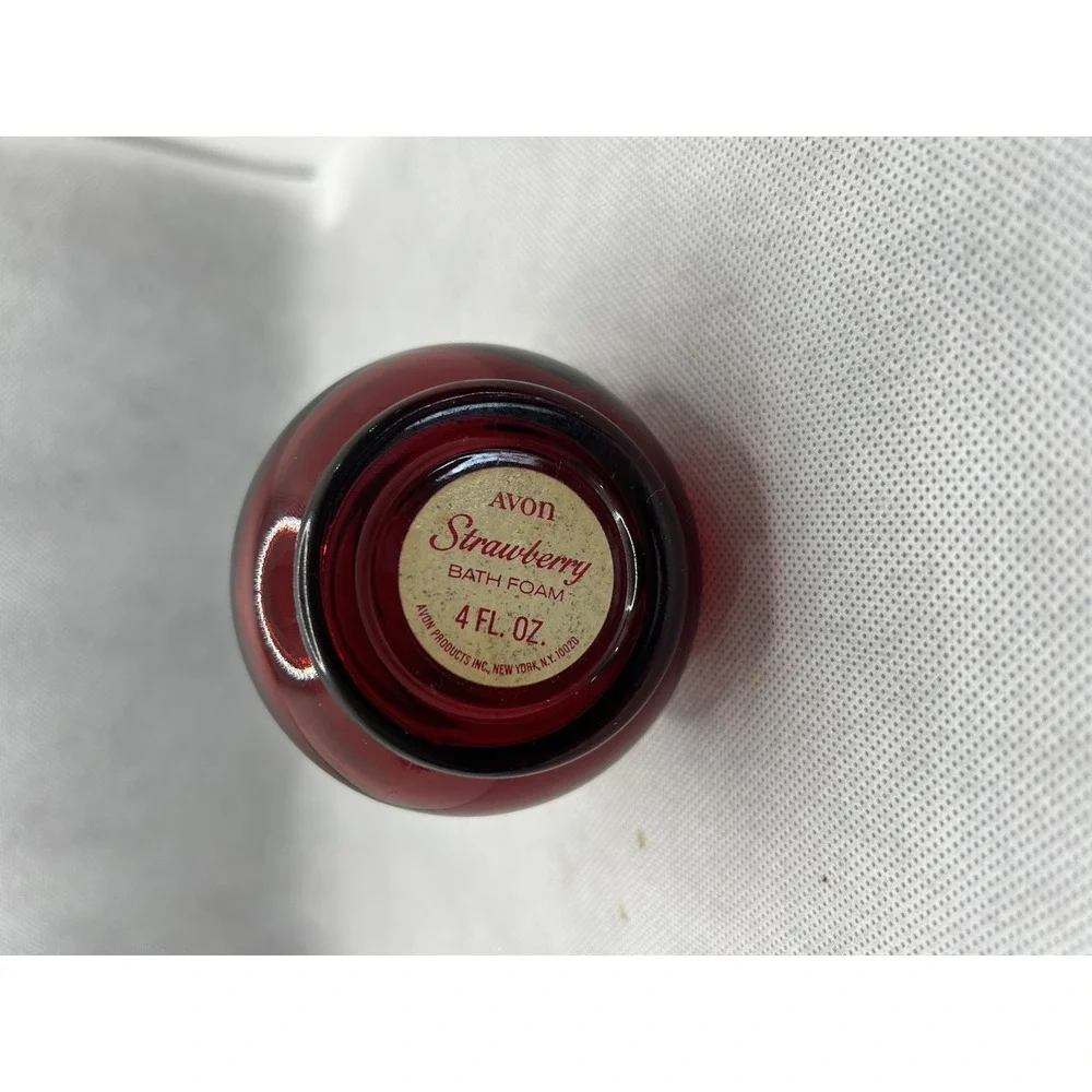 Vintage Glass Avon Bottle Only Bath Foam‎ Strawberry Red Retro MCM Shelf Decor